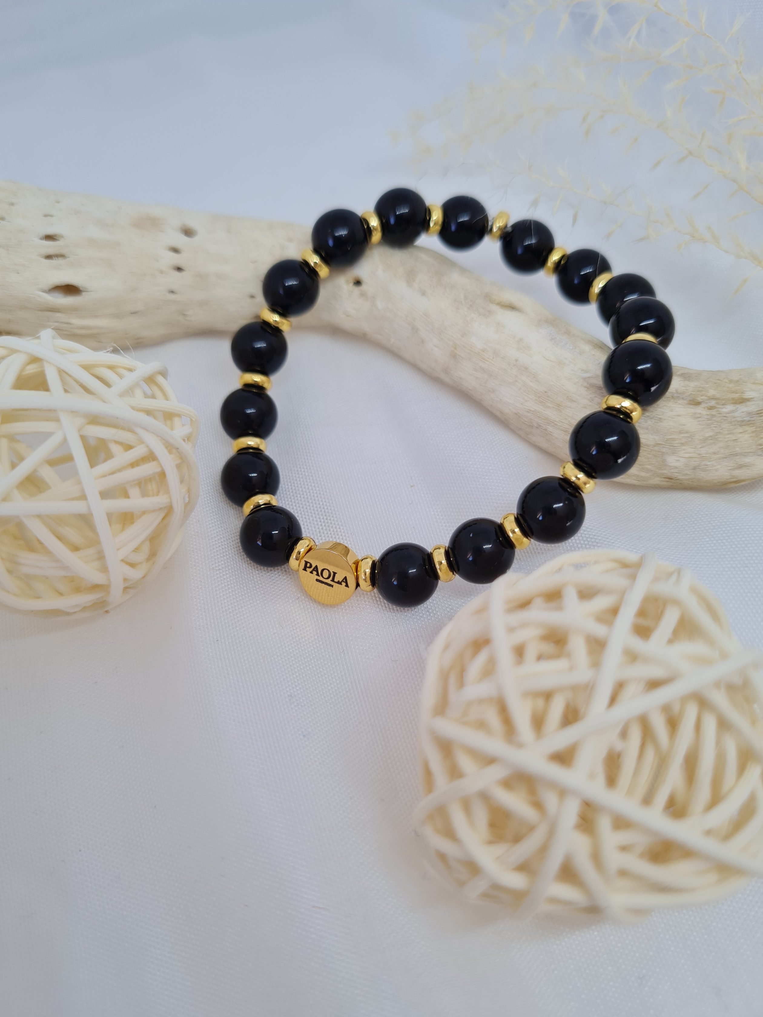 Bracelet Pour Homme En Obsidienne Noire Et Acier Inoxydable - Style Minimaliste Et Naturel